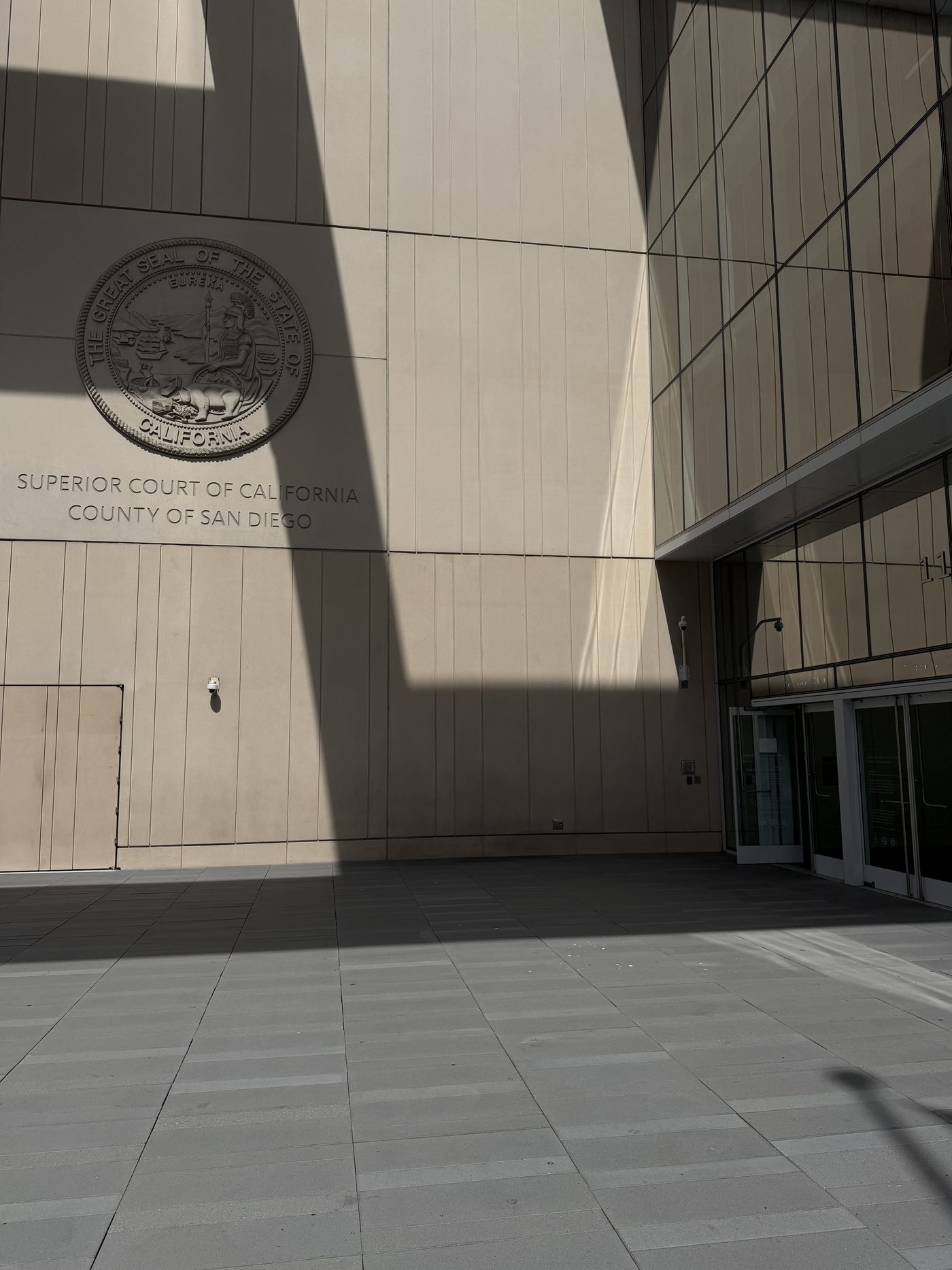 The Superior Court of California, County of San Diego seal on the Central Courthouse