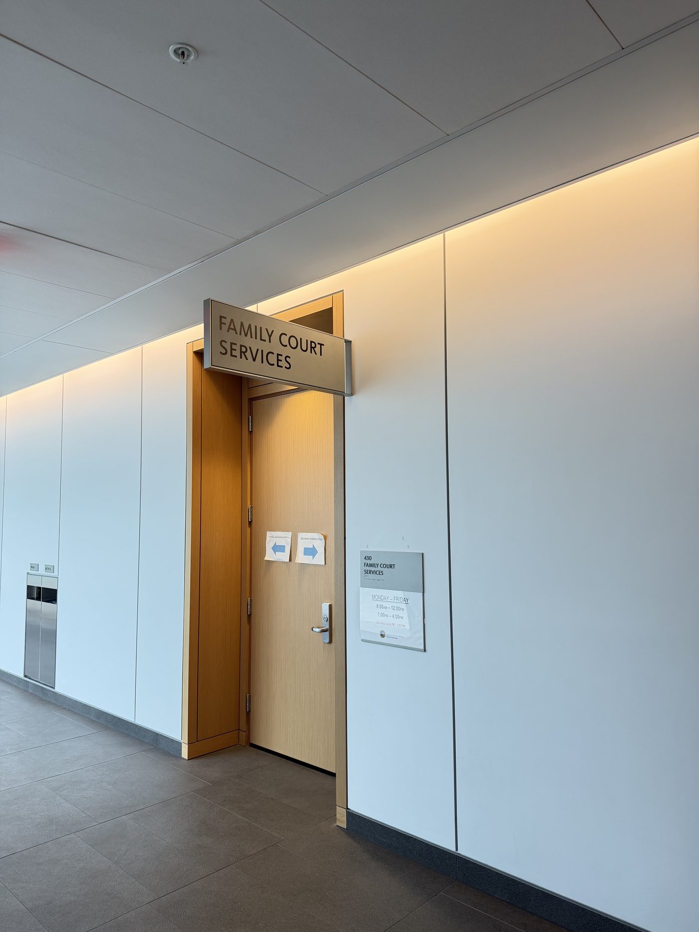 The Family Court Services entrance at the San Diego Central Family Courthouse